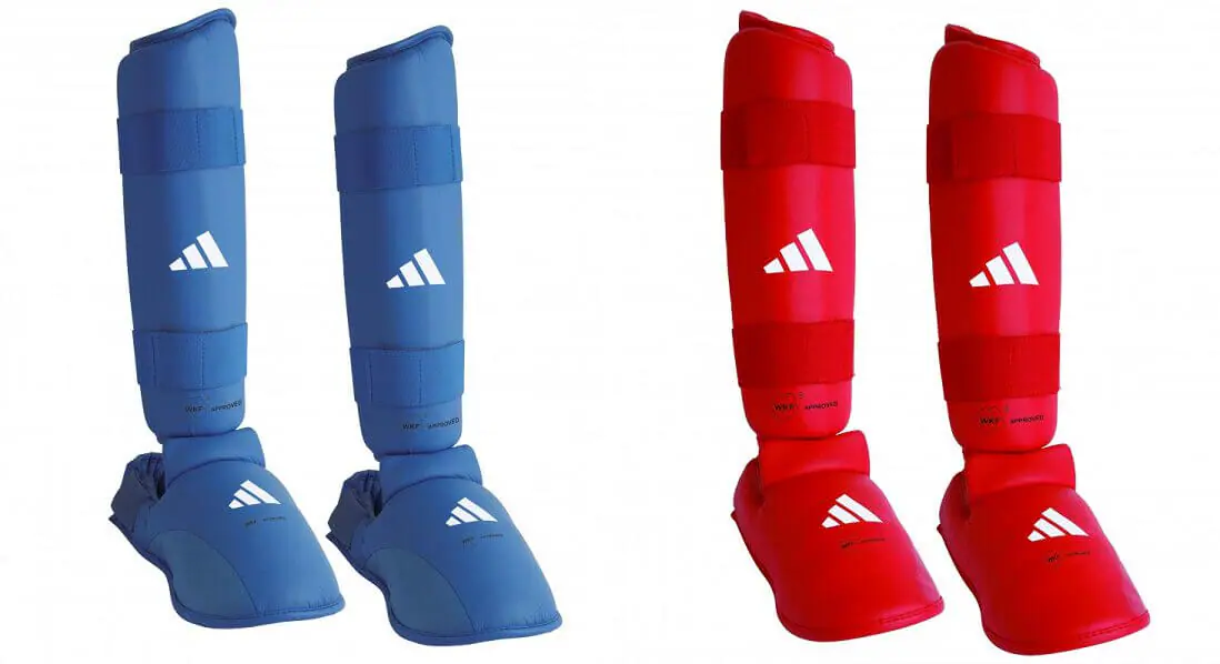Adidas Karate scheen- en voetbeschermers - blauw, rood - WKF