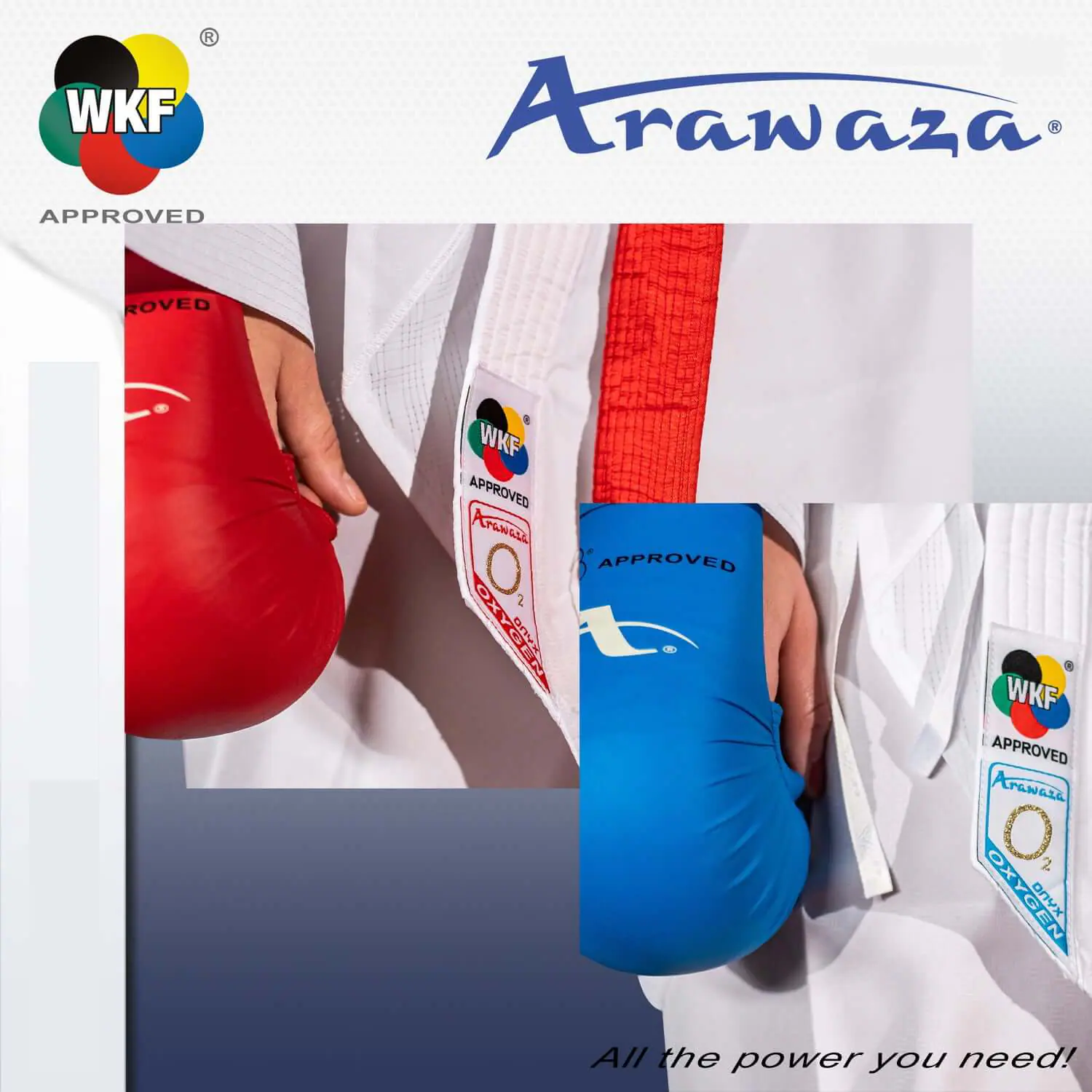 Karate-Gi Arawaza Onyx Oxygen - Premiere League - WKF goedgekeurd - Blauw, rood