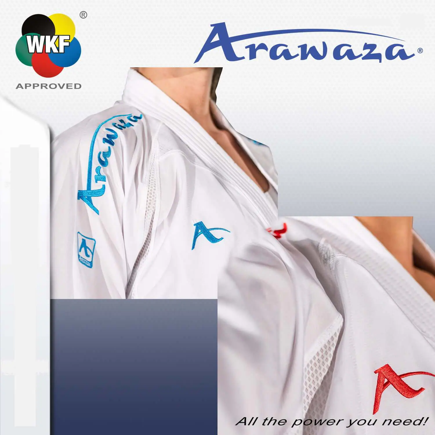 Karate-Gi Arawaza Onyx Oxygen - Premiere League - WKF goedgekeurd - Blauw, rood