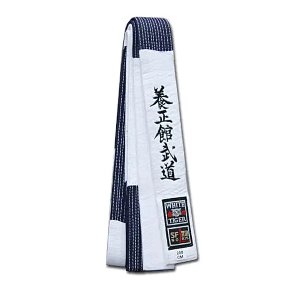 NORIS Master 100% katoenen blauw-witte Yoseikan Budo gordel met borduursel