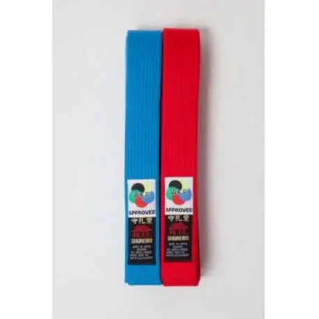 Shureido Rood of Blauw Katoenen Karate Wedstrijdriem - WKF Goedgekeurd