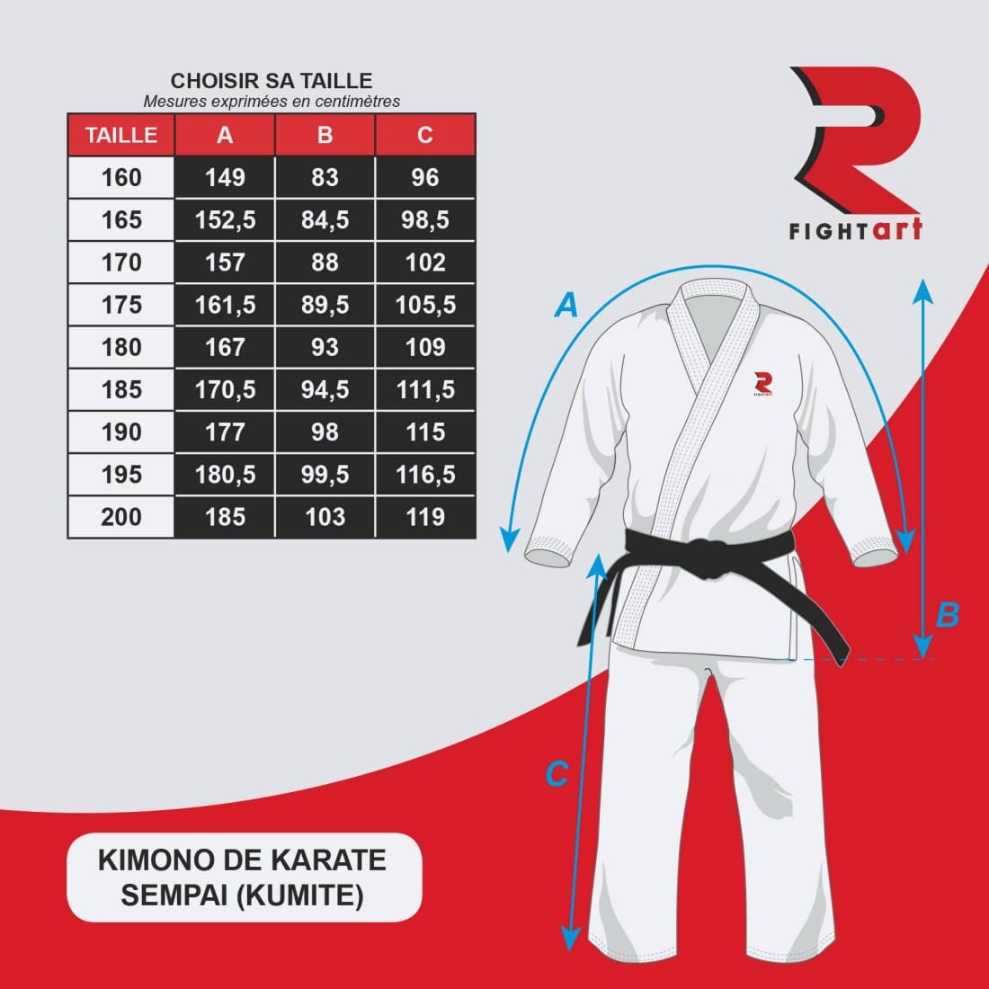 Keikogi karategi - Fight-Art (Copie) 4 kimono-karate-competition-kumite-modele-sempai-wkf taille